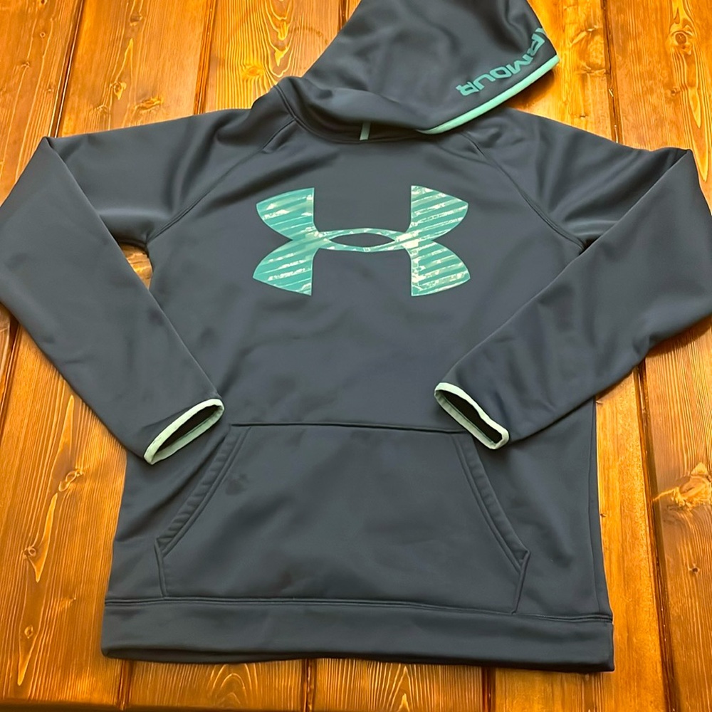 Under Armor Navy Hoody Cold Gear Teal Under Armor Logo